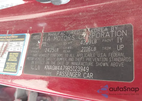 2011 Kia Optima Lx from USA, damaged, VIN KNAGM4A79B5123949